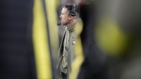 Green Bay Packers head coach Matt LaFleur looks on from the the sidelines against the Philadelphia Eagles in the second half at Lambeau Field.