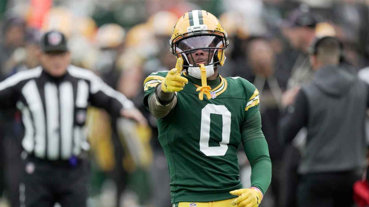 Green Bay Packers wide receiver Matthew Golden (0) reacts after a 35-yard reception during the second quarter of their game against the Cincinnati Bengals Sunday, October 12, 2025 at Lambeau Field in Green Bay, Wisconsin.
