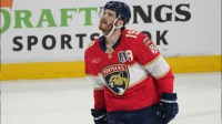 Florida Panthers forward Matthew Tkachuk (19) celebrates scoring during the first period against the Edmonton Oilers in game four of the 2025 Stanley Cup Final at Amerant Bank Arena.