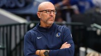 Dallas Mavericks head coach Jason Kidd reacts against the Milwaukee Bucks during the second half at American Airlines Center.