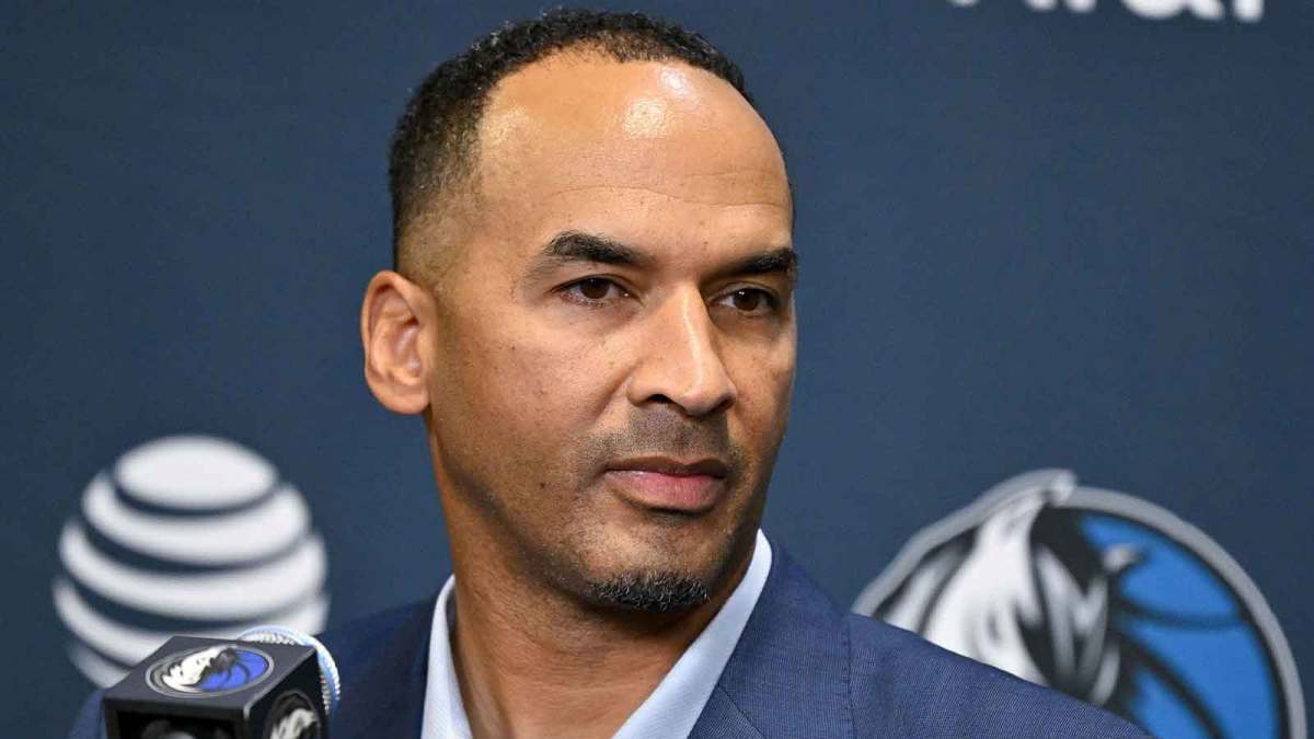 Dallas Mavericks general manager Nico Harrison speaks to the media at the Dallas Mavericks Practice Facility.