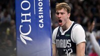 Mavericks forward Cooper Flagg (32) celebrates