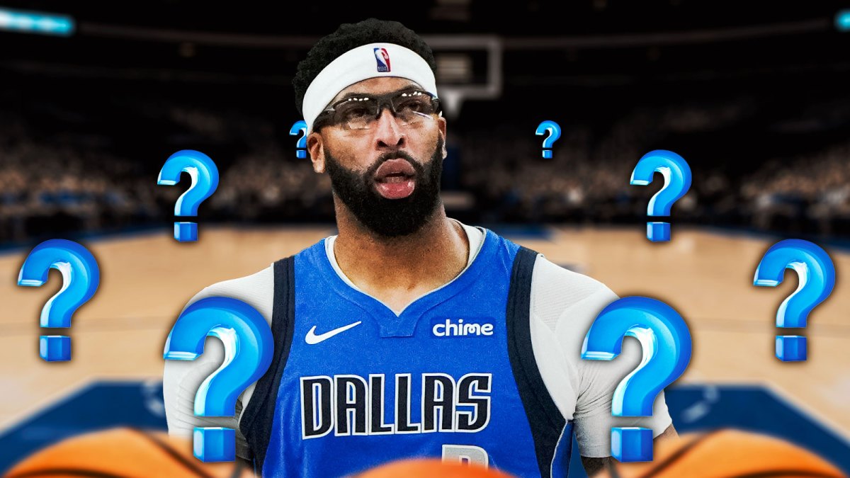 Mavericks Anthony Davis looking serious with question marks everywhere.