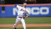 New York Mets pitcher Kodai Senga (34) delivers a pitch against the Miami Marlins during the third inning at Citi Field.