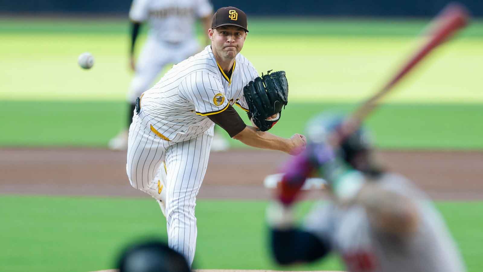 San Diego Padres starting pitcher Michael King (34) throws a pitch during the first inning against the Boston Red Sox at Petco Park.