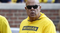Oct 4, 2025; Ann Arbor, Michigan, USA; Michigan Wolverines athletic director Warde Manuel on the sideline in the second half against the Wisconsin Badgers at Michigan Stadium. Mandatory Credit: Rick Osentoski-Imagn Images