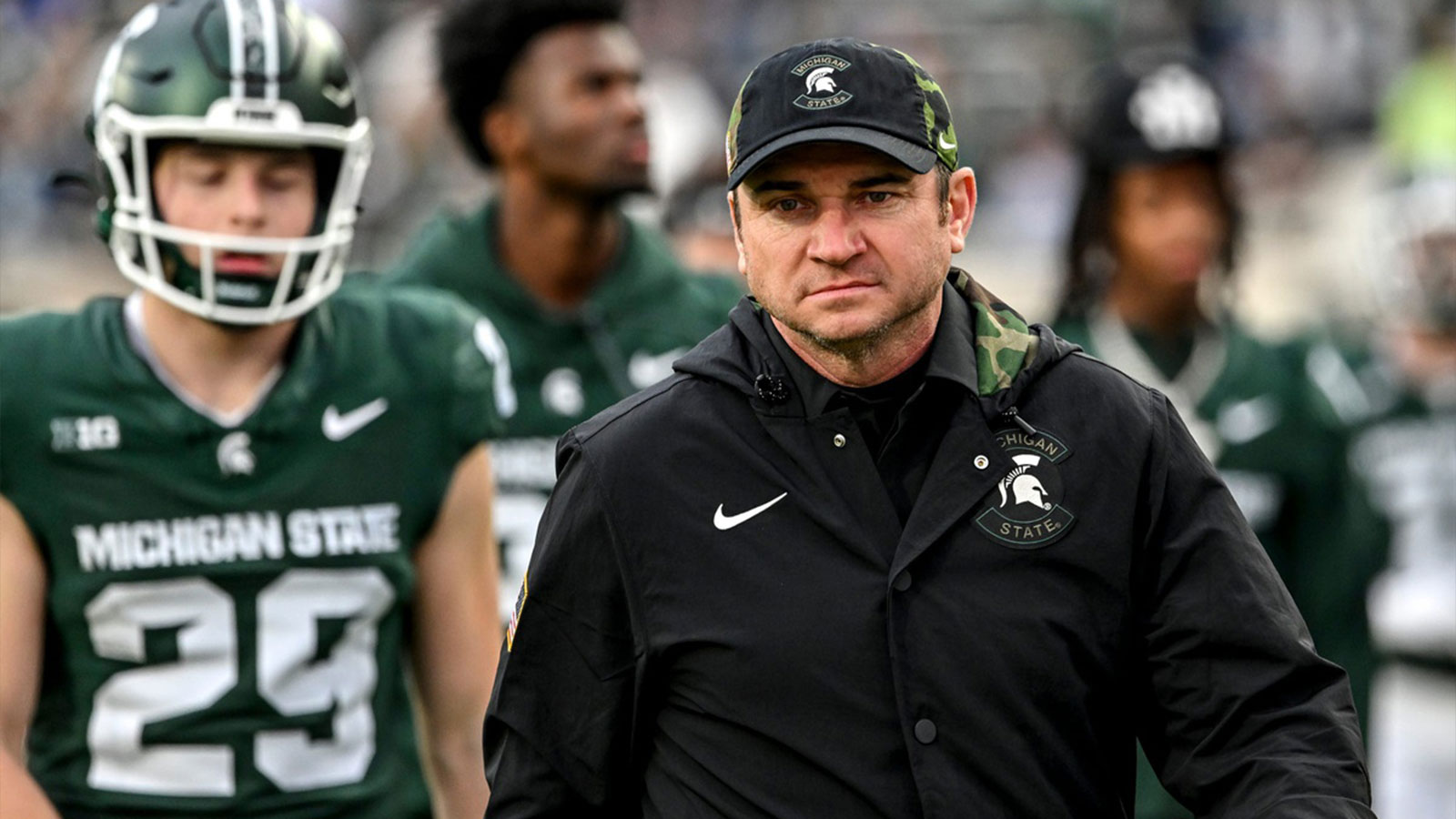 Michigan State's head coach Jonathan Smith walks to the tunnel before the football game against Penn State during the first quarter on Saturday, Nov. 15, 2025, at Spartan Stadium in East Lansing.