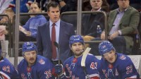 New York Rangers head coach Mike Sullivan coaches against the Nashville Predators during the first period at Madison Square Garden.