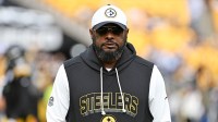 Pittsburgh Steelers head coach Mike Tomlin looks on during warmups before the game against the Indianapolis Colts at Acrisure Stadium.