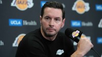 Los Angeles Lakers head coach JJ Redick at a press conference at Crypto.com Arena.