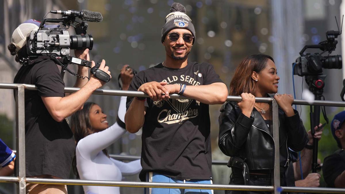 Los Angeles Dodgers shortstop Mookie Betts (50) during the World Series championship parade and celebration.