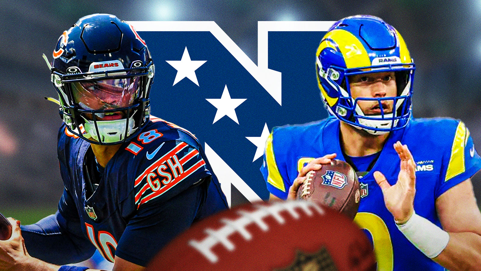 Caleb Williams and Matthew Stafford. NFC logo front and center.