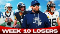 Giants HC Brian Daboll, Jaguars QB Trevor Lawrence, Steelers QB Aaron Rodgers, Panthers QB Bryce Young "Week 10 Losers" at the bottom