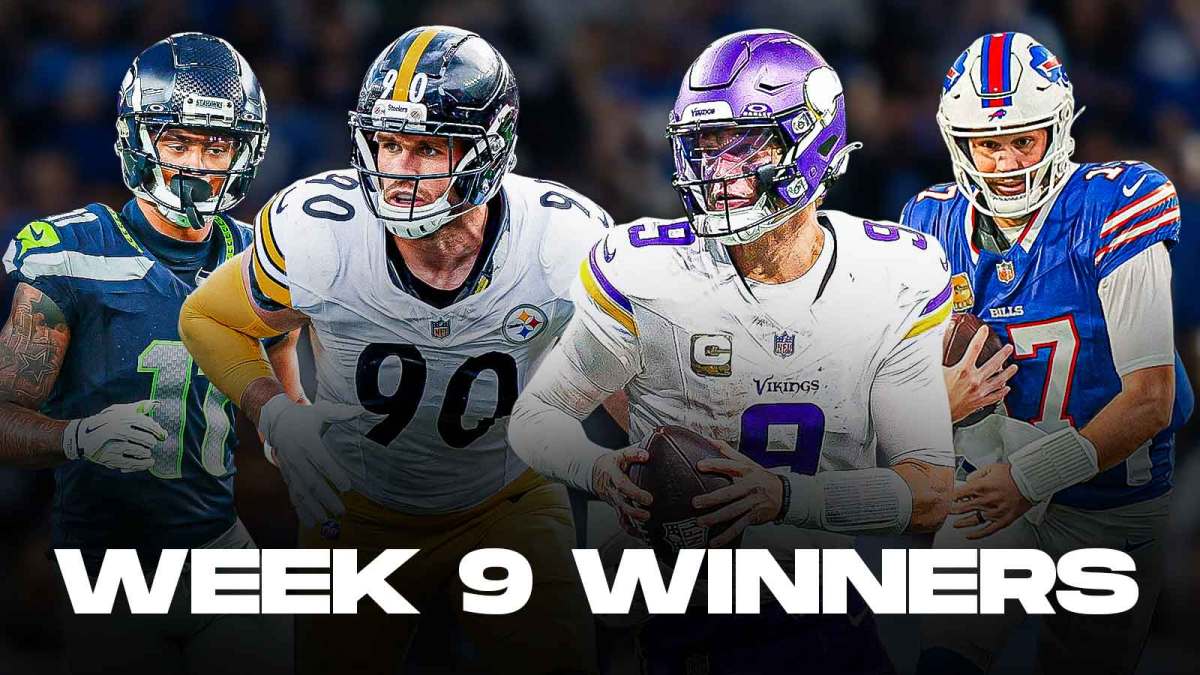 Steelers EDGE TJ Watt, Seahawks WR Jaxon Smith-Njigba, Vikings QB JJ McCarthy, Bills QB Josh Allen "Week 9 Winners" at the bottom