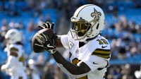 New Orleans Saints wide receiver Brandin Cooks (10) warms up before the game at Bank of America Stadium.