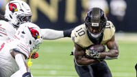 New Orleans Saints wide receiver Brandin Cooks (10) is tackled by the Arizona Cardinals during the second half at Caesars Superdome.