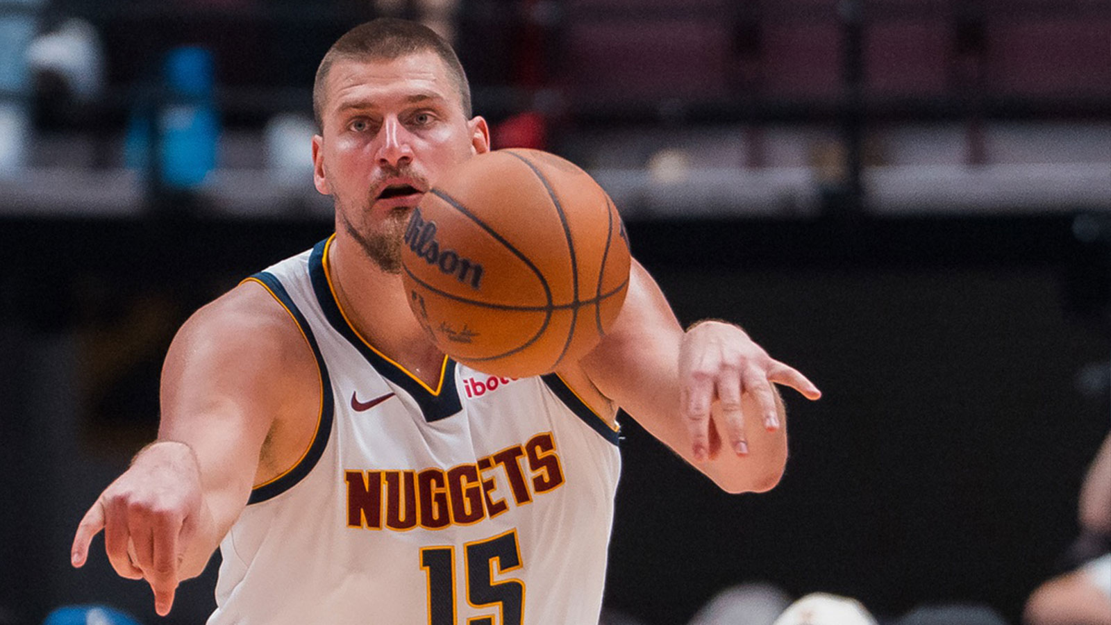 Denver Nuggets center Nikola Jokic (15) makes a pass against the Toronto Raptors in the second half at Rogers Arena.