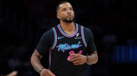 Miami Heat guard Norman Powell (24) looks on after scoring against the Cleveland Cavaliers during the first quarter at Kaseya Center.