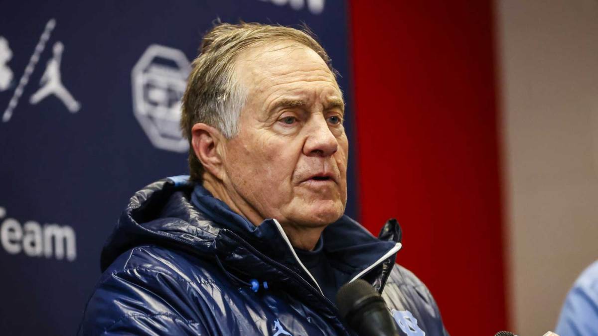 North Carolina Tar Heels head coach Bill Belichick addresses the media after the second half of the game against NC State Wolfpack at Carter-Finley Stadium.