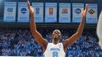 North Carolina Tar Heels forward Caleb Wilson (8) reacts at the end of the game at Dean E. Smith Center.