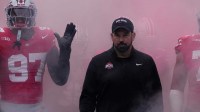 Ohio State Buckeyes head coach Ryan Day takes the field for the NCAA football game against the Penn State Nittany Lions at Ohio Stadium in Columbus.
