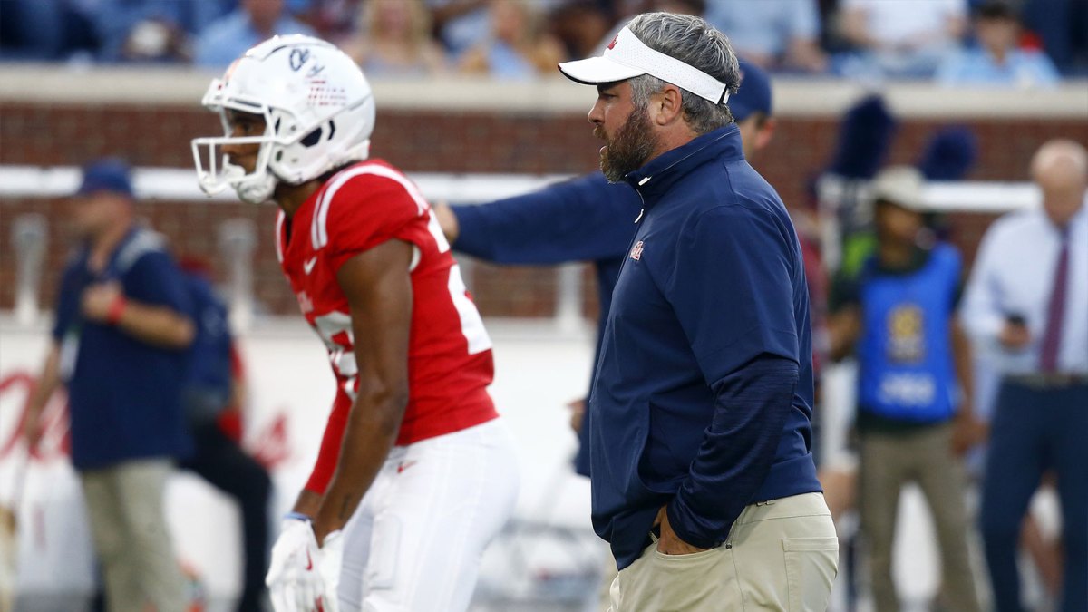 Mississippi Rebels defensive coordinator Pete Golding watches during warm ups prior to the game against the Georgia Southern Eagles at Vaught-Hemingway Stadium.