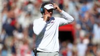 Mississippi Rebels head coach Lane Kiffin looks on during the third quarter against the Washington State Cougars at Vaught-Hemingway Stadium.