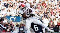 Indiana Hoosiers wide receiver Omar Cooper Jr. (3) makes a catch in the end zone for a touchdown during the fourth quarter against the Penn State Nittany Lions at Beaver Stadium.