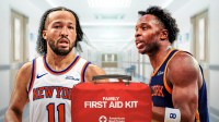 Jalen Brunson looking confused and OG Anunoby in a hospital bed New York Knicks