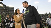 Oregon Ducks head coach Dan Lanning talks to the media after the game against the Southern California Trojans at Autzen Stadium.