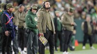 Green Bay Packers head coach Matt LaFleur looks on from the sidelines against the Philadelphia Eagles in the second half at Lambeau Field.