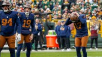 Green Bay Packers place kicker Brandon McManus (17) reacts after missing a 43-yard field goal against the Carolina Panthers on Sunday, November 2, 2025, at Lambeau Field in Green Bay, Wis. The Panthers won the game, 16-13, on a 49-yard field goal as time expired.