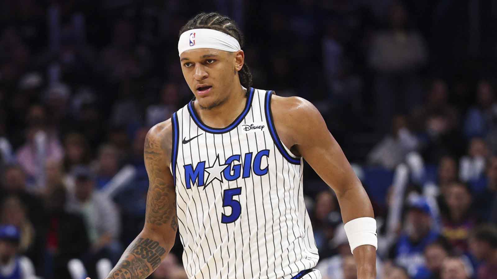 Orlando Magic forward Paolo Banchero (5) controls the ball against the Portland Trail Blazers in the third quarter at Kia Center.