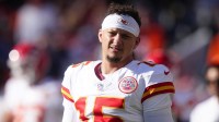 Kansas City Chiefs quarterback Patrick Mahomes (15) before the game against the Denver Broncos at Empower Field at Mile High