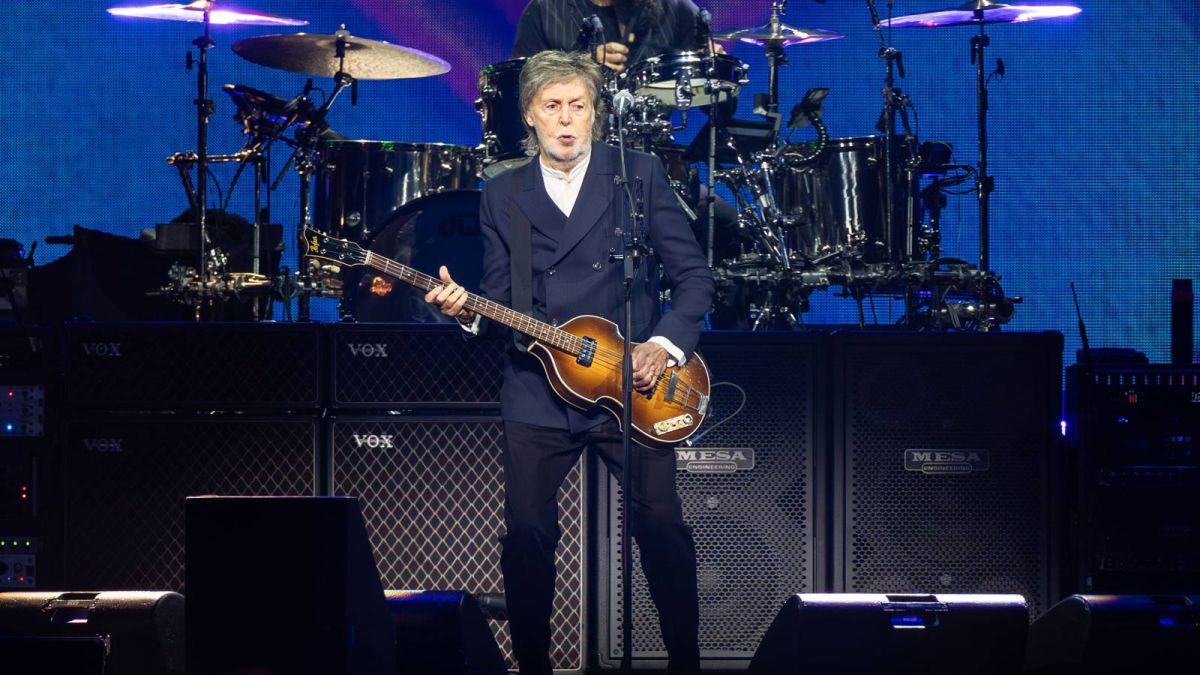 Paul McCartney on the Got Back Tour in 2025 in Des Moines, Iowa.