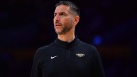 Pelicans head coach James Borrego watches