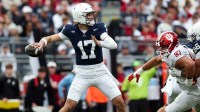 Penn State Nittany Lions quarterback Ethan Grunkemeyer (17) throws a pass during the third quarter against the Indiana Hoosiers at Beaver Stadium.