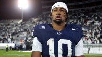 Penn State Nittany Lions running back Nicholas Singleton (10) stands on the field following the game against the Nebraska Cornhuskers at Beaver Stadium.