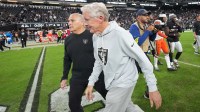 Las Vegas Raiders head coach Pete Carroll leaves the field after the game against the Cleveland Browns at Allegiant Stadium.