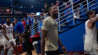 Kansas Jayhawks guard Darryn Peterson (22) walks off the court following the game against Texas A&M-Corpus Christi Islanders inside Allen Fieldhouse on Nov. 11, 2025.