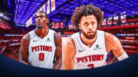 Cade Cunningham and Jalen Duren with each other on the court Detroit Pistons