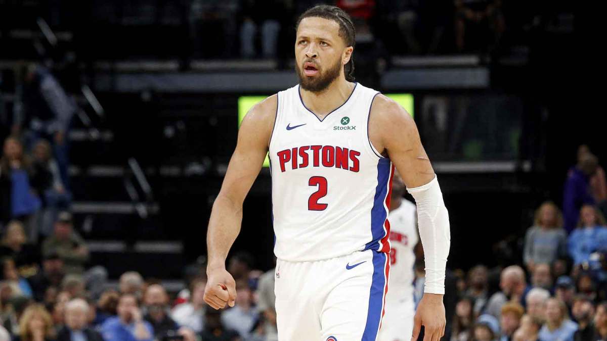 ; Detroit Pistons guard Cade Cunningham (2) reacts during the fourth quarter against the Memphis Grizzlies at FedExForum.