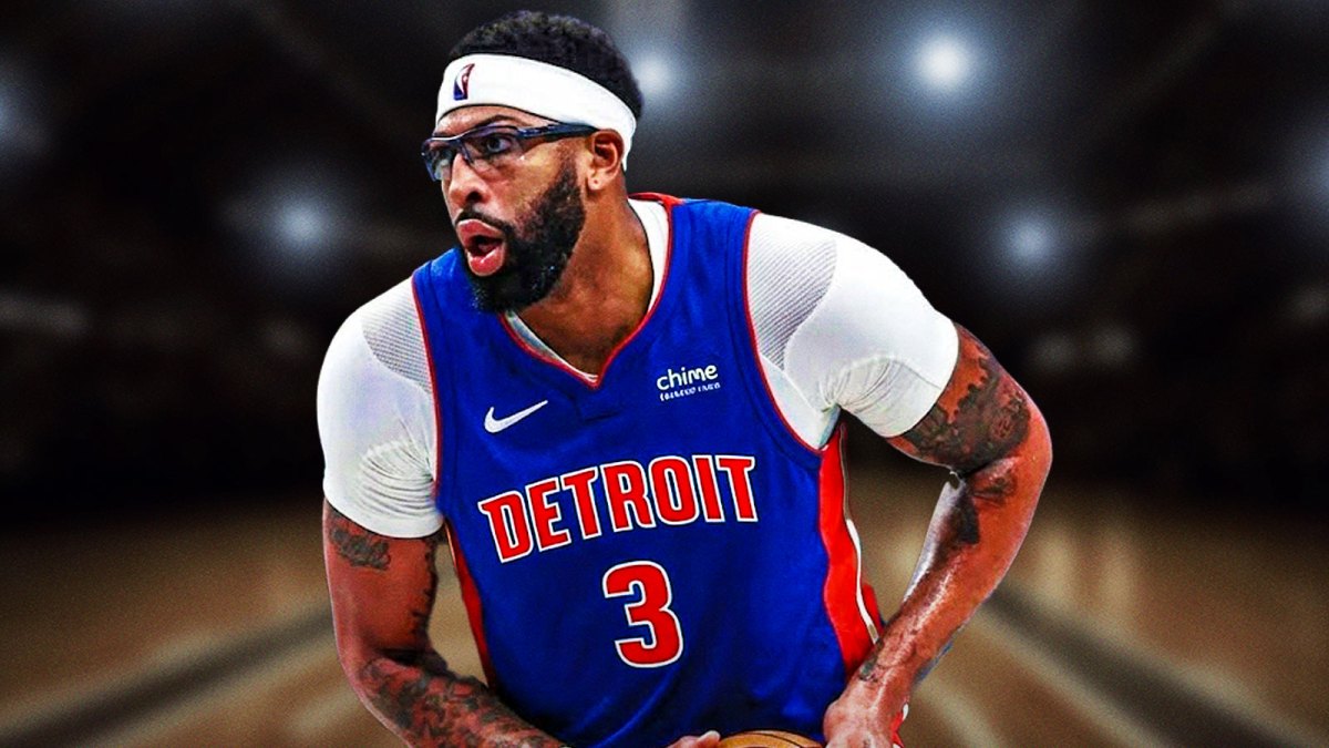 Anthony Davis photoshopped in Pistons jersey with his jersey number.