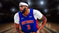 Anthony Davis photoshopped in Pistons jersey with his jersey number.