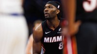 Miami Heat forward Precious Achiuwa (5) attempts a free throw against the Orlando Magic during the first half at Kia Center.