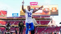 Los Angeles Rams wide receiver Puka Nacua (12) celebrates after the game against the San Francisco 49ers at Levi's Stadium.