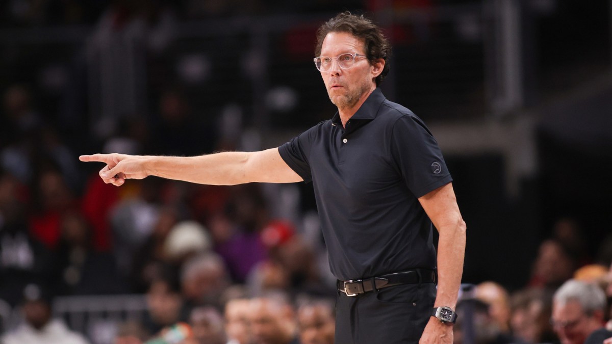 Atlanta Hawks head coach Quin Snyder on the sideline against the Orlando Magic in the second quarter at State Farm Arena.