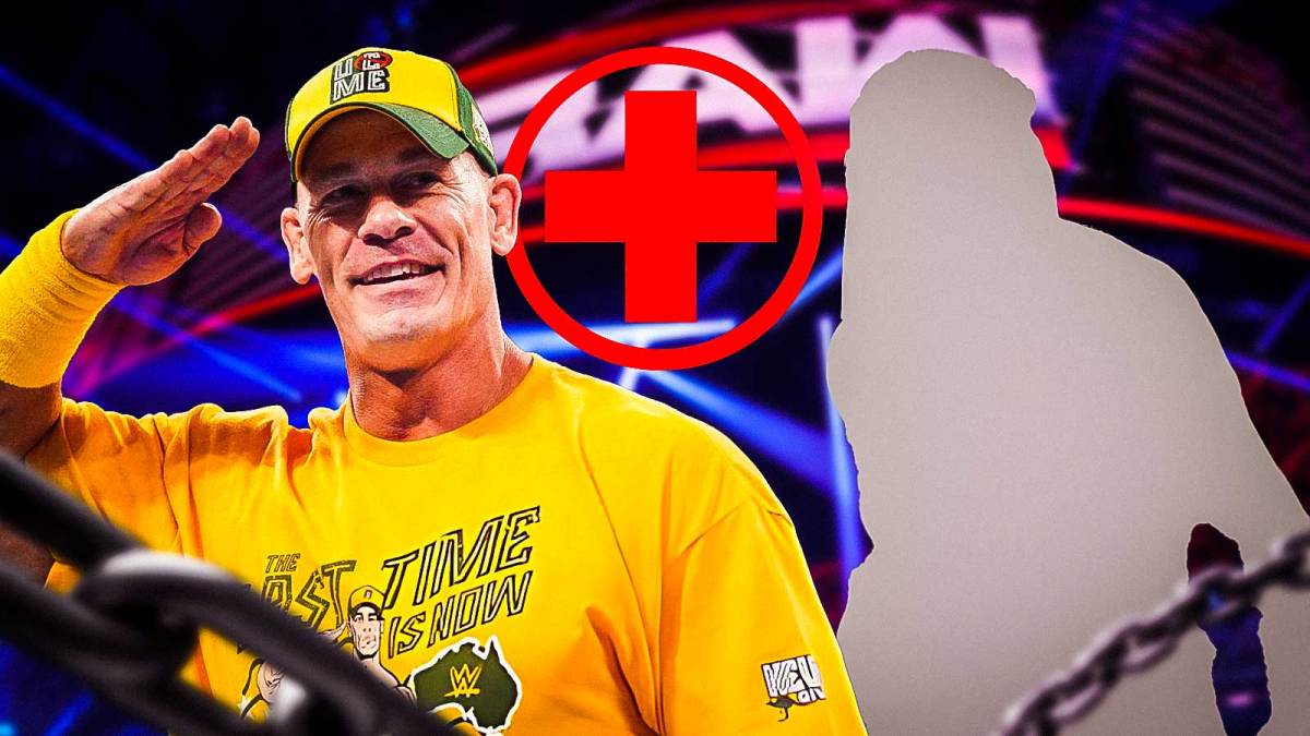 John Cena with silhouette of WWE Superstar Penta, who suffered an injury on Monday Night RAW.