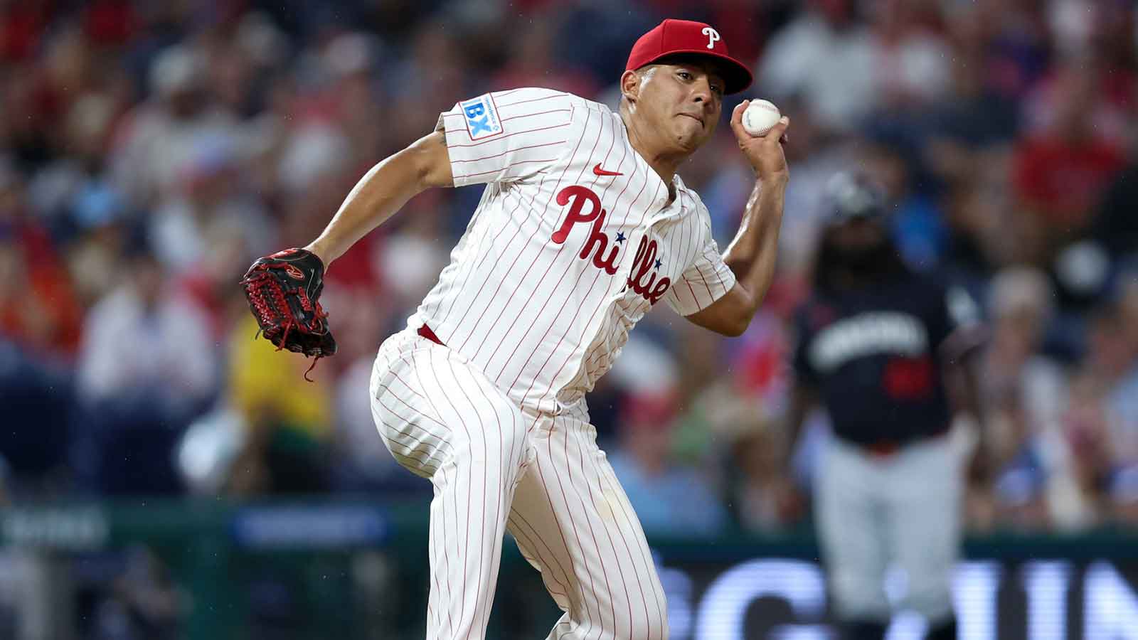 Philadelphia Phillies pitcher Ranger Suarez (55) attempts to make a play at first after being hit with a line drive during the fifth inning against the Minnesota Twins at Citizens Bank Park.