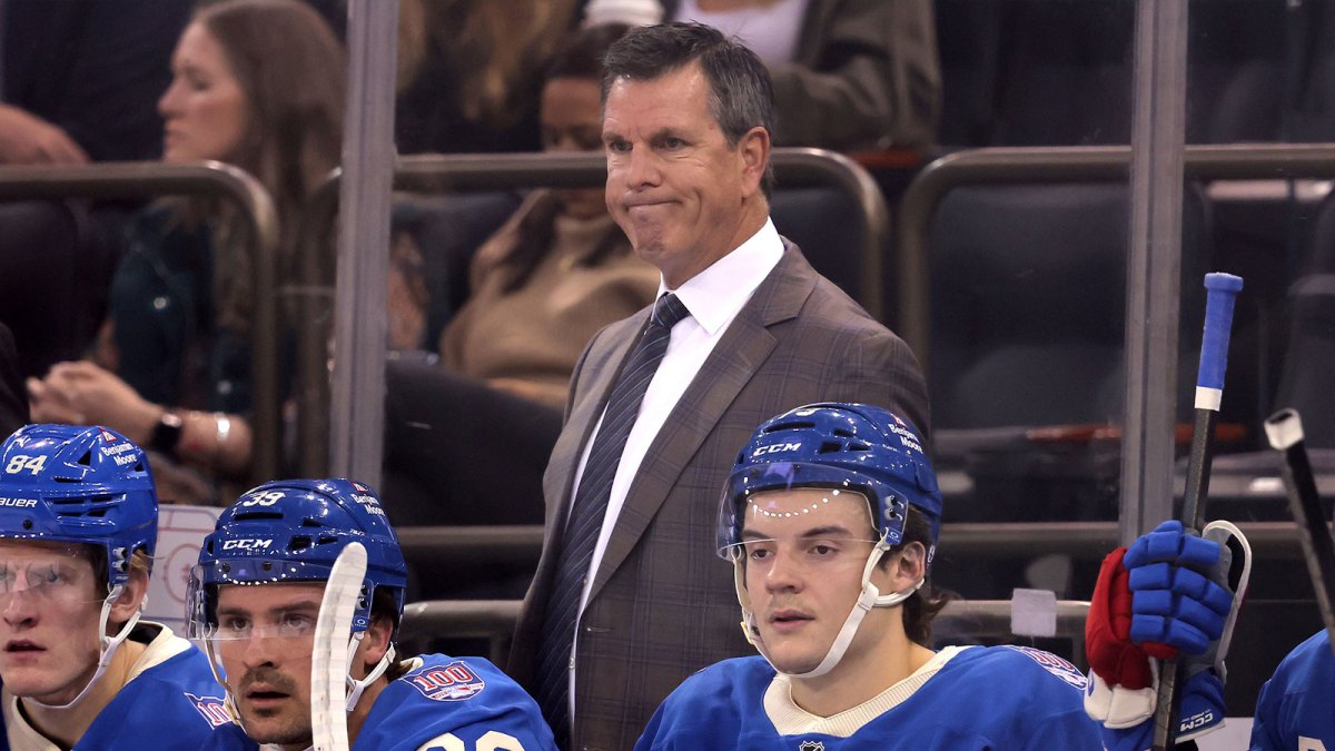 New York Rangers head coach Mike Sullivan reacts during the first period against the Minnesota Wild at Madison Square Garden.